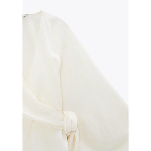 WOOL BLEND TIED SHIRT TOP BLOUSE WRAP - Picture 9 of 9